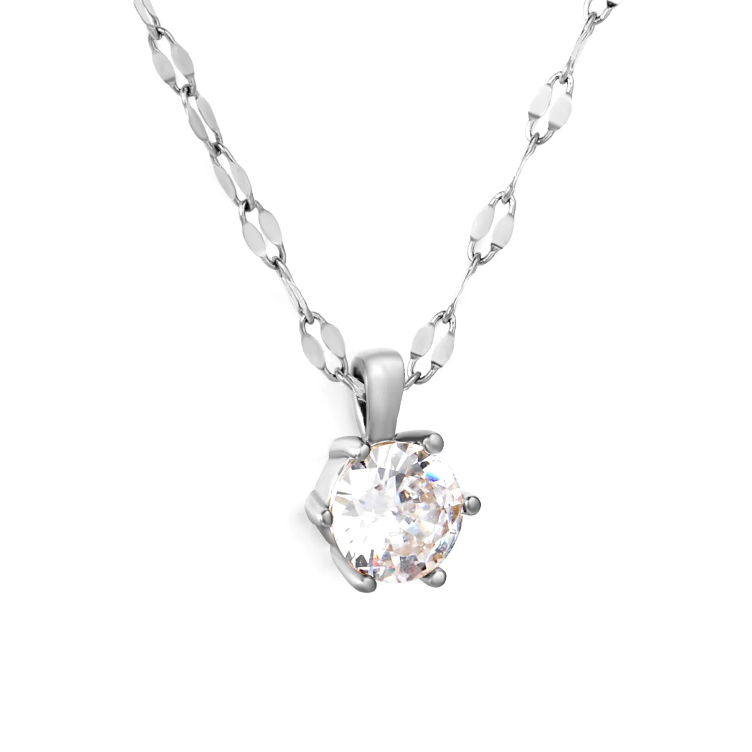 Necklace 40+5cm + Round Pendant Steel-tone Gold 8.5mm 6-Prong Setting - Asonjewelry